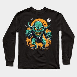 Scary halloween monster grinning design for party gift for him her friend Long Sleeve T-Shirt